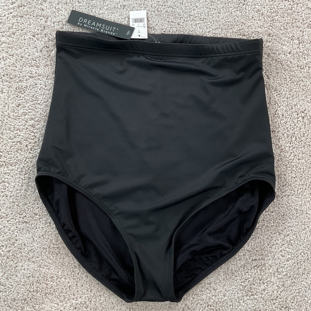 Dreamsuit by Miracle Brands Womens Black High Waist Swim Bottoms Size 14 NWT